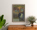 Vintage-plakat Grottes de Bétharram, indrammet over en trækommode mellem planter.