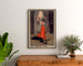 Vintageplakat How London Lives, Surrey Theatre, indrammet over en trækommode, mellem planter.