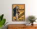 Vintage plakat La Sardine française, Béziers, indrammet over en trækommode mellem planter.