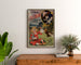 Vintageplakat Laiterie de l’Isle Briant, Angers, indrammet over en kommode i træ mellem planter.