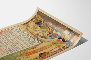 Vintageplakat Marseille, fêtes du centenaire, vist på et buet ark i perspektiv.