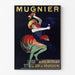 Vintage plakat Mugnier. Apéritif au vin de Bourgogne, vist i en tynd ramme på en lys væg.
