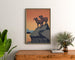 Vintage plakat National Parks Preserve Wild Life, indrammet over en kommode i træ mellem planter.