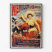 Vintage plakat Neuilly, blomsterfest, 1890, indrammet i en tynd ramme på en lys væg.