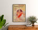Vintageplakat Paris 1900, transatlantisk panorama, indrammet over en kommode i træ mellem planter.