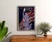 Vintage plakat Paris 1937, Arts et techniques, indrammet over en kommode i træ, mellem planter.