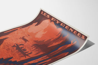 Vintage-plakat Pyrénées, grottes de Bétharram, vist på et buet ark set i perspektiv.