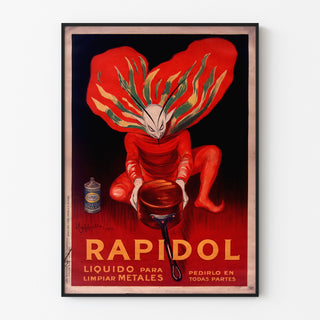 Vintage plakat Rapidol, vist i en tynd ramme på en lys væg.