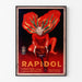 Vintage plakat Rapidol, vist i en tynd ramme på en lys væg.