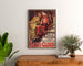Vintage plakat Saint-Cloud, byfest, indrammet over en kommode i træ, flankeret af planter.
