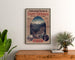 Vintageplakat Saint-Gervais, kursted, indrammet over en kommode i træ mellem planter.