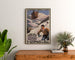Vintageplakat Saint-Gervais, Mont-d’Arbois, indrammet over en kommode i træ mellem planter.