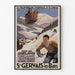 Vintageplakat Saint-Gervais, Mont-d’Arbois, vist i en tynd ramme på en lys væg.