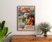 Vintage plakat Salins les Bains (Jura), indrammet over en trækommode mellem planter.