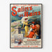 Vintageplakat Salins les Bains (Jura), vist i en tynd ramme på en lys væg.