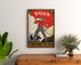 Vintage plakat Stemt SDAP, valg, indrammet over en kommode i træ mellem planter.