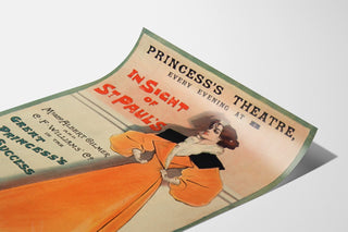 Vintageplakat The Panther, Princess’s Theatre, vist på et buet ark set i perspektiv.