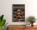 Vintageplakat Thonon-les-Bains, indrammet over en kommode i træ mellem planter.