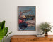 Vintageplakat Touraine et Berry, slotte, indrammet over en kommode i træ mellem planter.