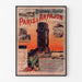 Vintage plakat Tramway Paris-Arpajon, indrammet i en tynd ramme på en lys væg.
