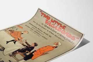 Vintageplakat Two Little Vagabonds, vist på et buet ark set i perspektiv.