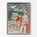 Vintage-plakat Vernet-les-Bains, Canigou, vist i en tynd ramme på en lys væg.