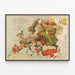 Vintage plakat Fiskeri i Urolige Vande - Satirisk kort over Europa 1899 — indrammet kunstværk på væggen