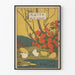 Vintage japansk dekorativ plakat med kyllinger og røde blomster