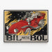 Vintage reklameplakat Bil Bol for rød bil — indrammet kunstværk på væggen