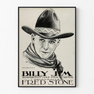 Vintage plakat i Billy Jim-stil western i sort og hvid