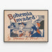Bohemia Invaded, plakat fra 1895 af A. W. B. Lincoln — indrammet kunsttryk på en væg