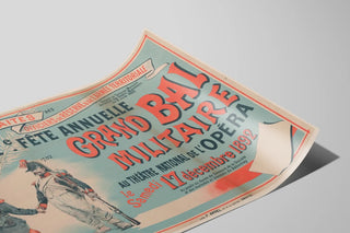 Gammel plakat af stor militærbal 1892 - Vintage militær vægdekoration — visning af kunstværket