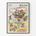 Satirisk plakat af militante påvirkninger i moderne Kina