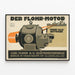 Vintage reklameplakat for Flohr Berlin motor — indrammet kunstværk på væggen
