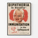 Vintage plakat til oplysning om vaccination mod difteri