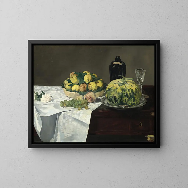 naturtro med melon og ferskner - Édouard Manet — indrammet kunstværk på væggen