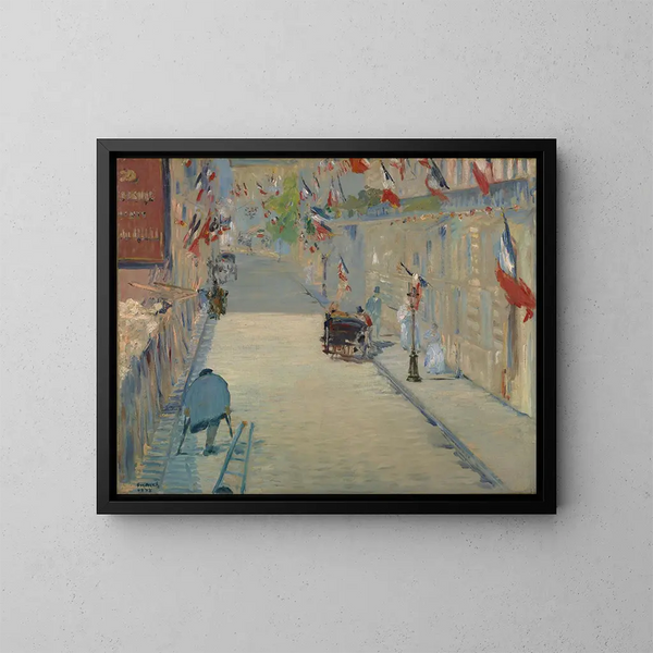 La rue Mosnier avec des drapeaux - Édouard Manet — indrammet kunstværk på væggen