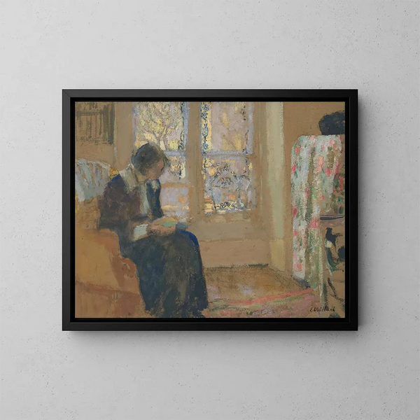 en ung kvinde, der læser - Édouard Vuillard — indrammet kunstværk på væggen