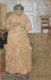 Kvinde, der strikker i en lyserød kjole - Édouard Vuillard — indrammet kunstværk på væggen