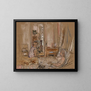 Lulu-maleri ved sengen hos Madame Hessel på Clayes-slottet - Édouard Vuillard — indrammet kunstværk på væggen
