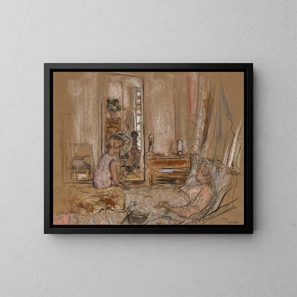 Lulu-maleri ved sengen hos Madame Hessel på Clayes-slottet - Édouard Vuillard — indrammet kunstværk på væggen