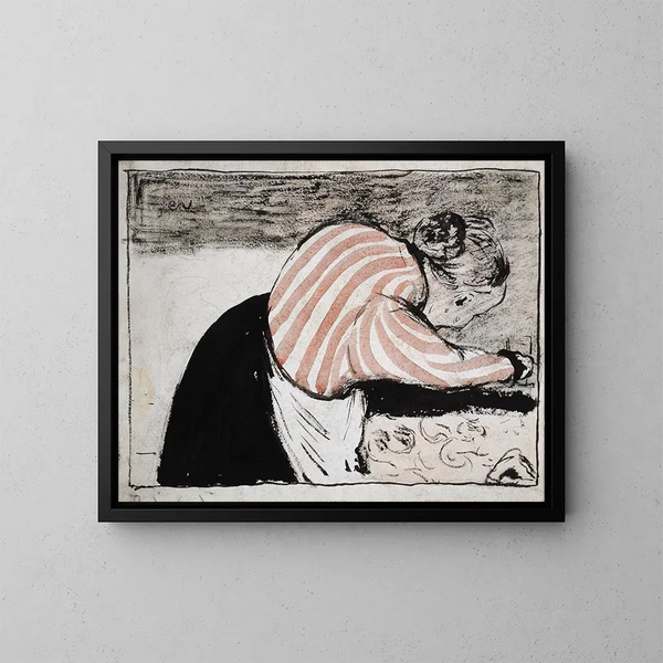 Ældre kvinde, der dækker bordet - Édouard Vuillard — indrammet kunstværk på væggen