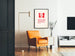 Minimalistisk plakat med illustration og håndskrevet rød tekst