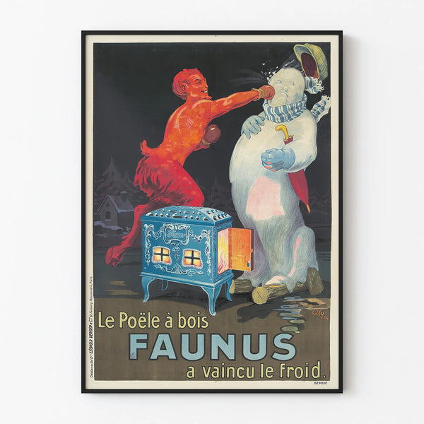 Vintage plakat med Faunus brændeovn til vægdekoration