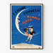 Vintage plakat For Heaven's Sake på baggrund af blå måne