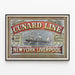 Vintage plakat Cunard Line New York Liverpool — indrammet kunstværk på væggen