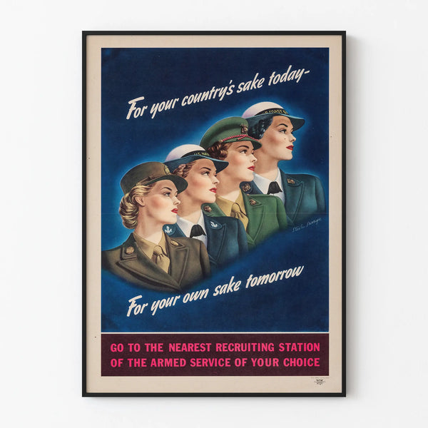 Vintage plakat for kvindelig militær rekruttering til vægdekoration