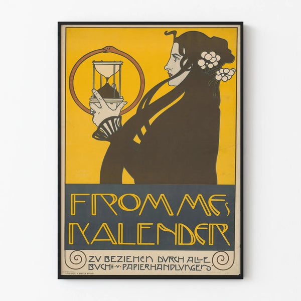 Dekorativ plakat i Jugendstil med kvinde og timeglas