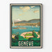 Vintage plakat Genève CFF med sø- og bjerglandskab