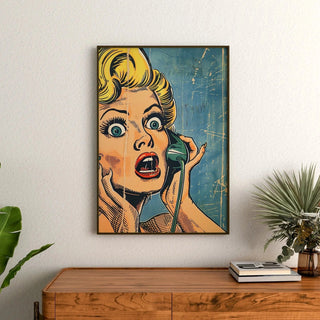 Pop Art-plakat - Overraskelse ved Telefonen
